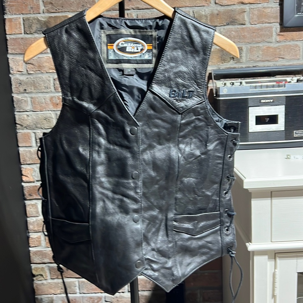 motorcycle black leather vest